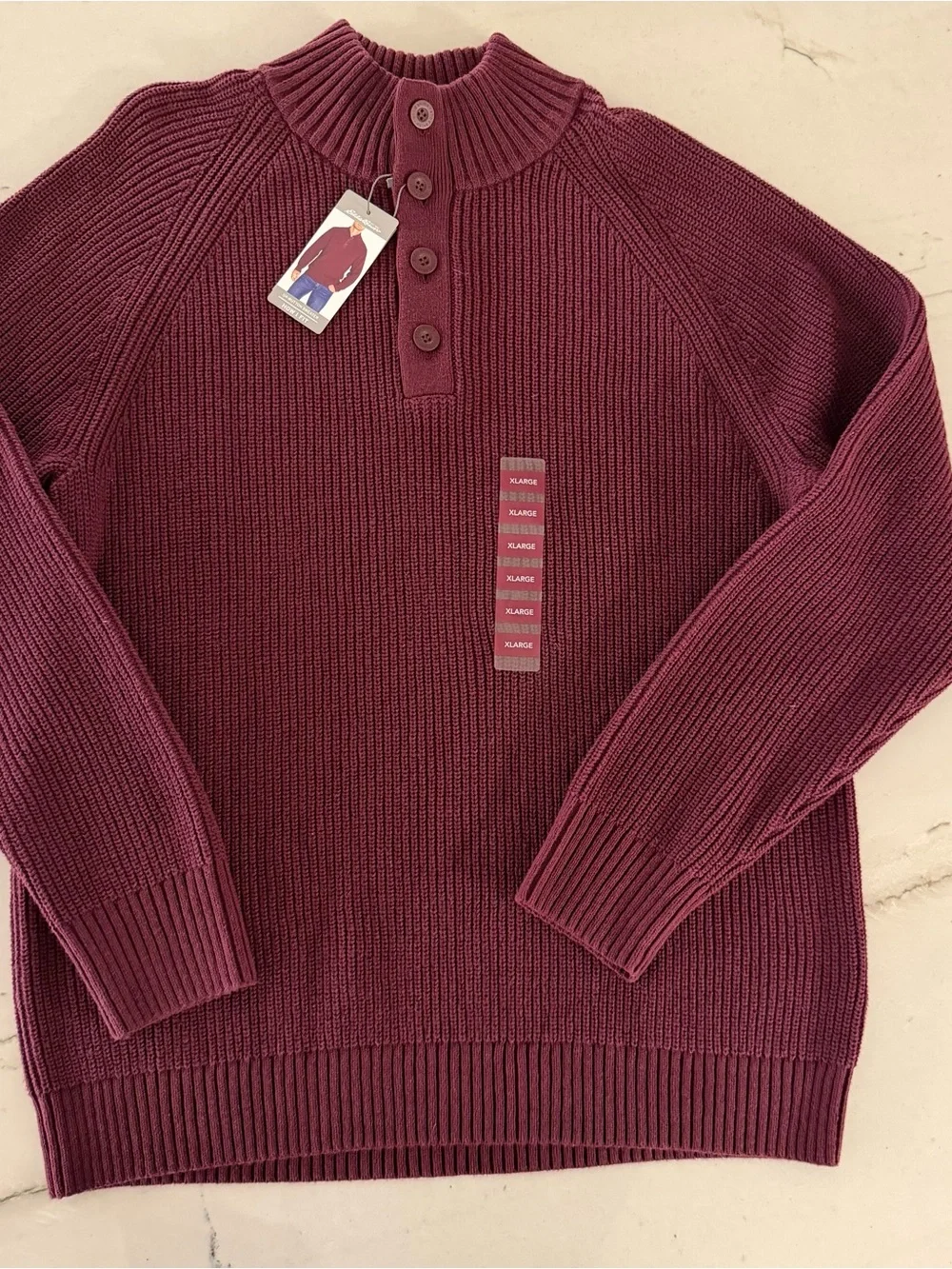 Eddie Bauer Sweater Mens Red Maroon Pullover Quarter Zip Size XL NWT
